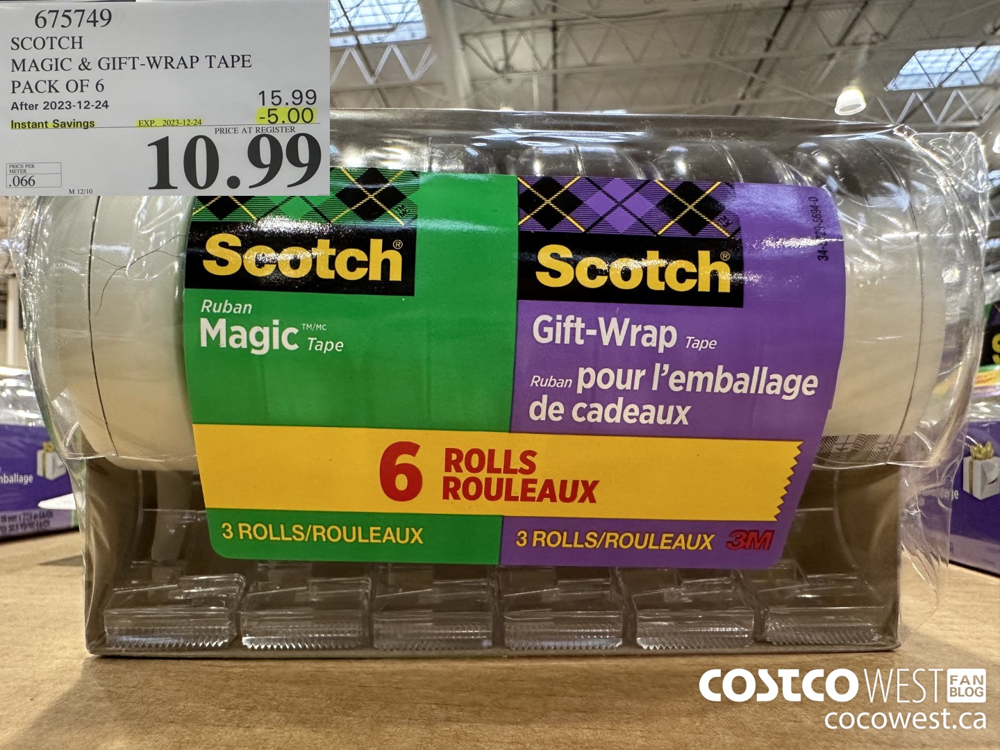 675749 3M SCOTCH MAGIC TAPE/GIFT WRAP TAPE 6PK ($5.00 INSTANT SAVINGS EXPIRES ON 2023-12-24) $10.99
