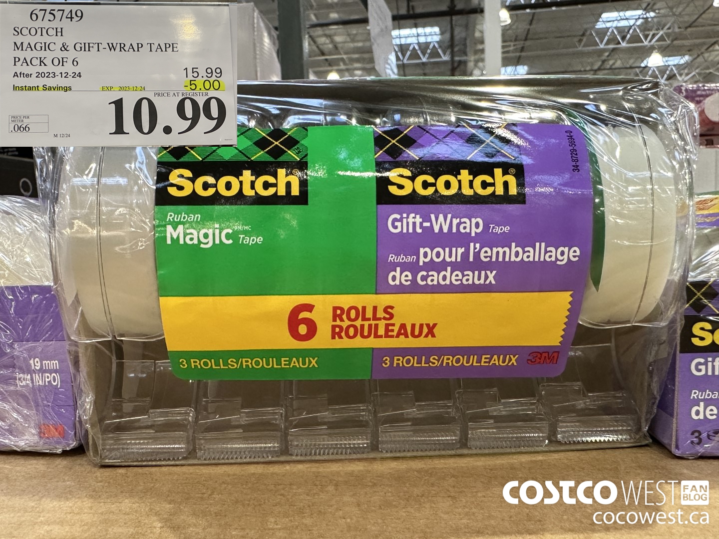 675749 3M SCOTCH MAGIC TAPE/GIFT WRAP TAPE 6PK ($5.00 INSTANT SAVINGS EXPIRES ON 2023-12-24) $10.99