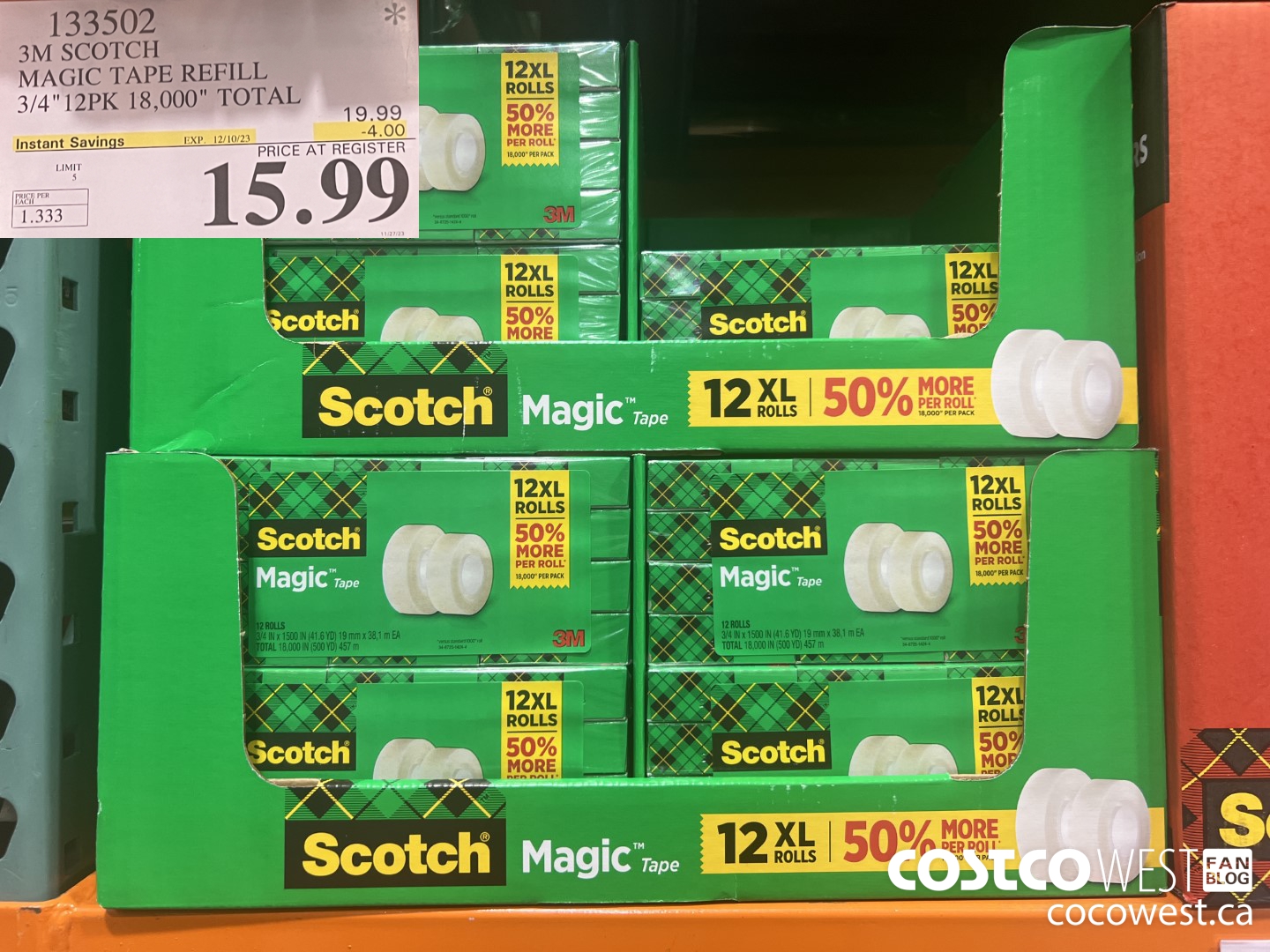 133502 3M SCOTCH MAGIC TAPE 12 PK 3/4