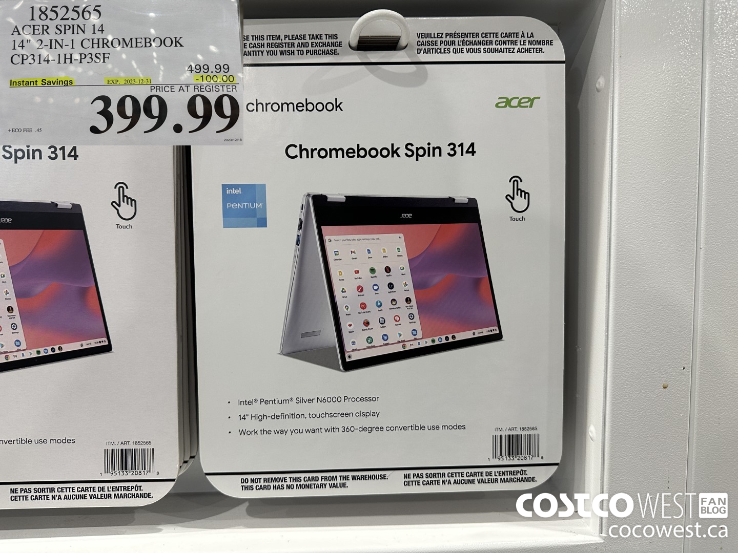 1852565 ACER SPIN 14 14-IN CHROMEBOOK CP314-1H-P3SF ($100.00 INSTANT SAVINGS EXPIRES ON 2023-12-31) $399.99