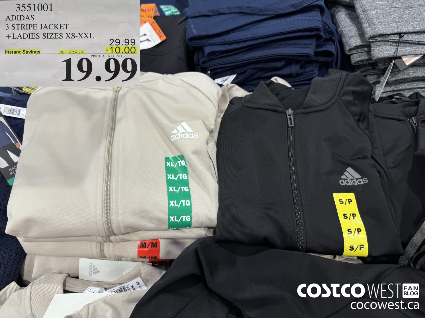 3551001 ADIDAS 3 STRIPE JACKET LADIES SIZES XS-XXL ($10.00 INSTANT SAVINGS EXPIRES ON 2023-12-10) $19.99