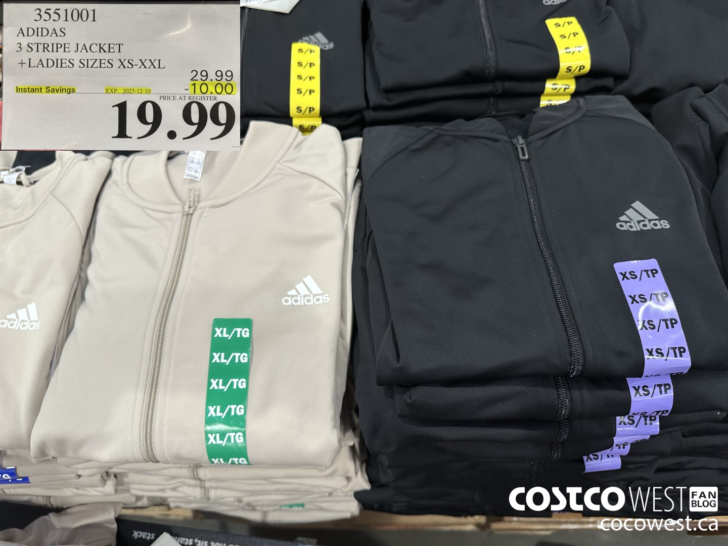 3551001 ADIDAS 3 STRIPE JACKET LADIES SIZES XS-XXL ($10.00 INSTANT SAVINGS EXPIRES ON 2023-12-10) $19.99