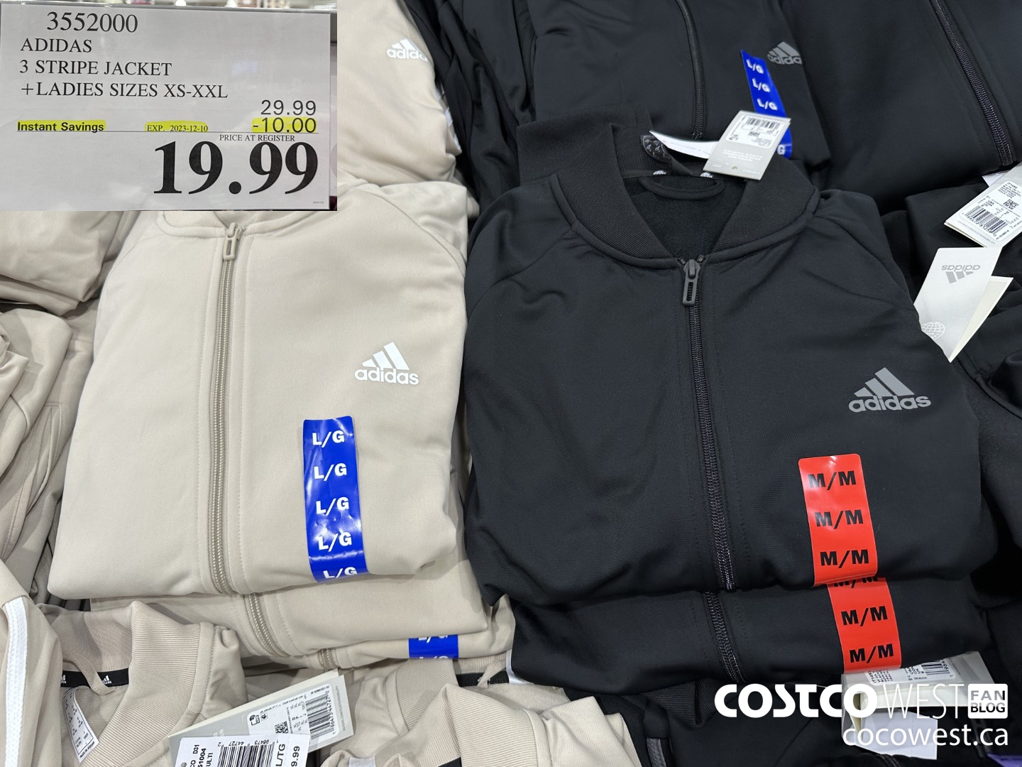 3552000 ADIDAS 3 STRIPE JACKET LADIES SIZES XS-XXL ($10.00 INSTANT SAVINGS EXPIRES ON 2023-12-10) $19.99
