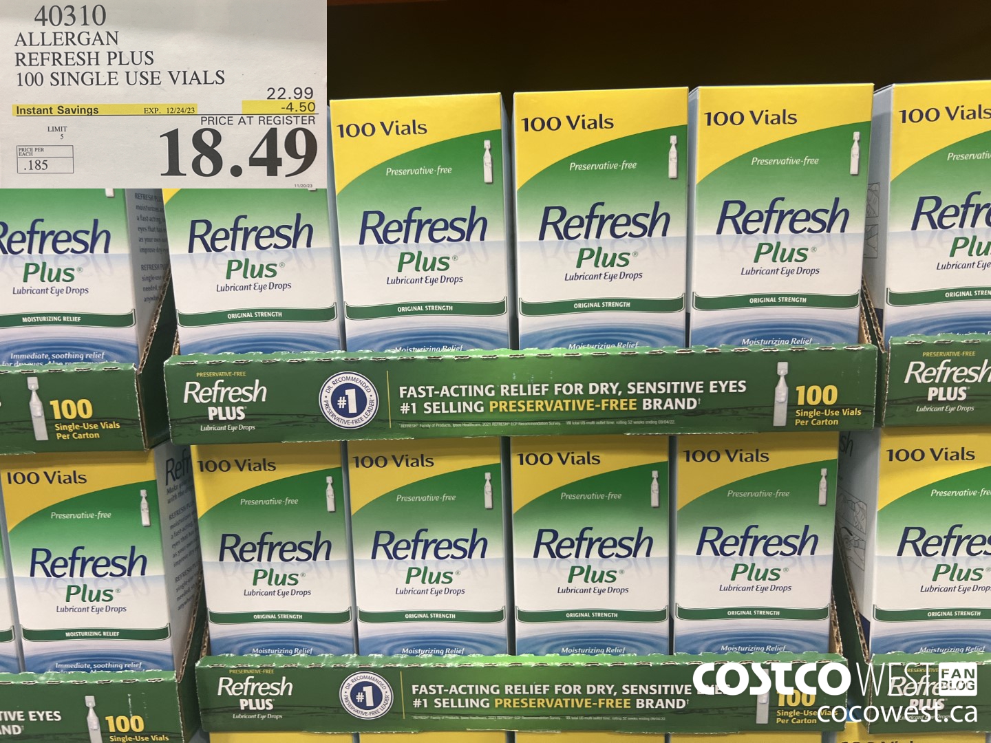 40310 ALLERGAN REFRESH PLUS 100 SINGLE USE VIALS ($4.50 INSTANT SAVINGS EXPIRES ON 2023-12-24) $18.49