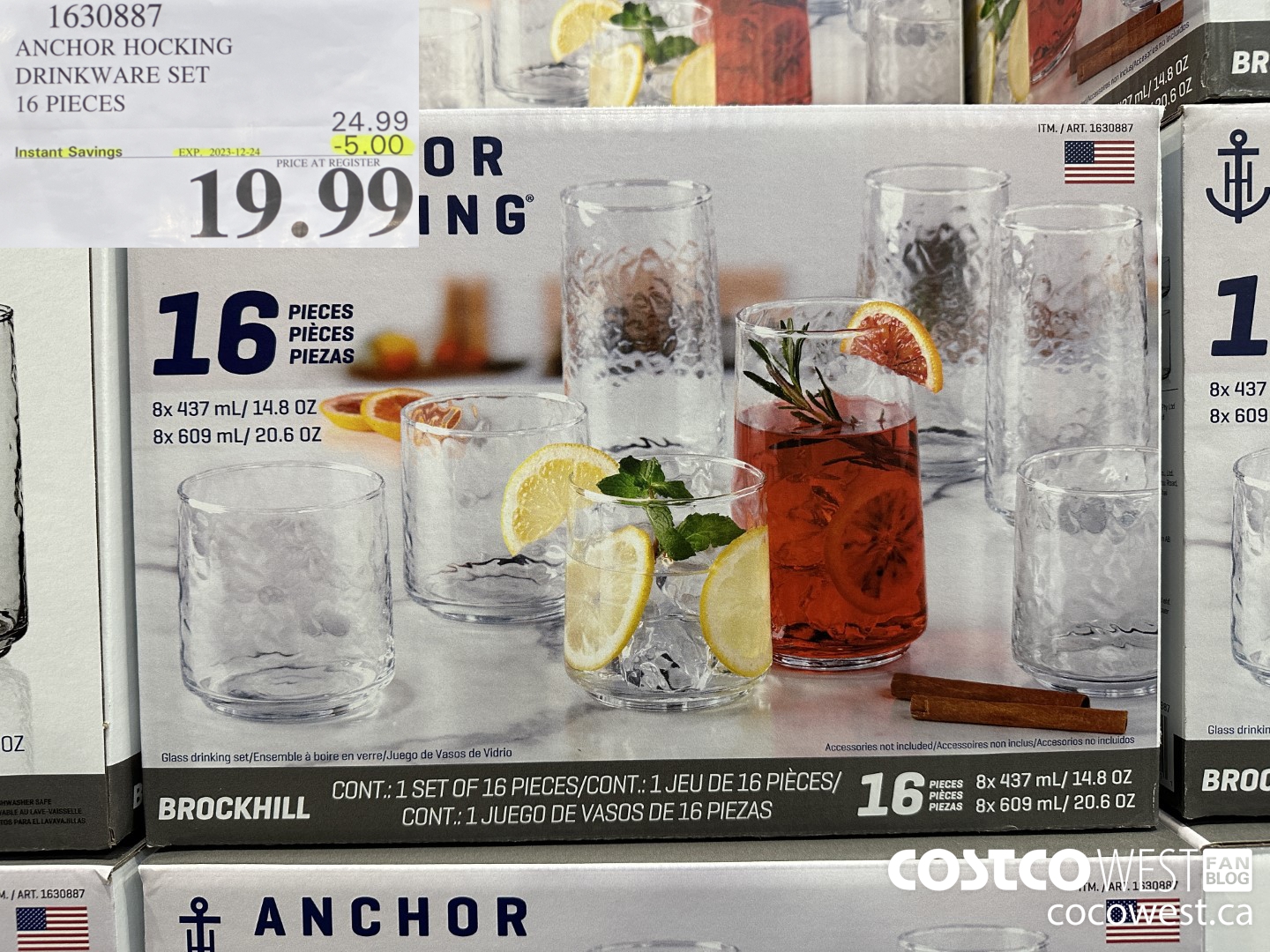 1630887 ANCHOR HOCKING DRINKWARE SET 16 PIECES ($5.00 INSTANT SAVINGS EXPIRES ON 2023-12-24) $19.99