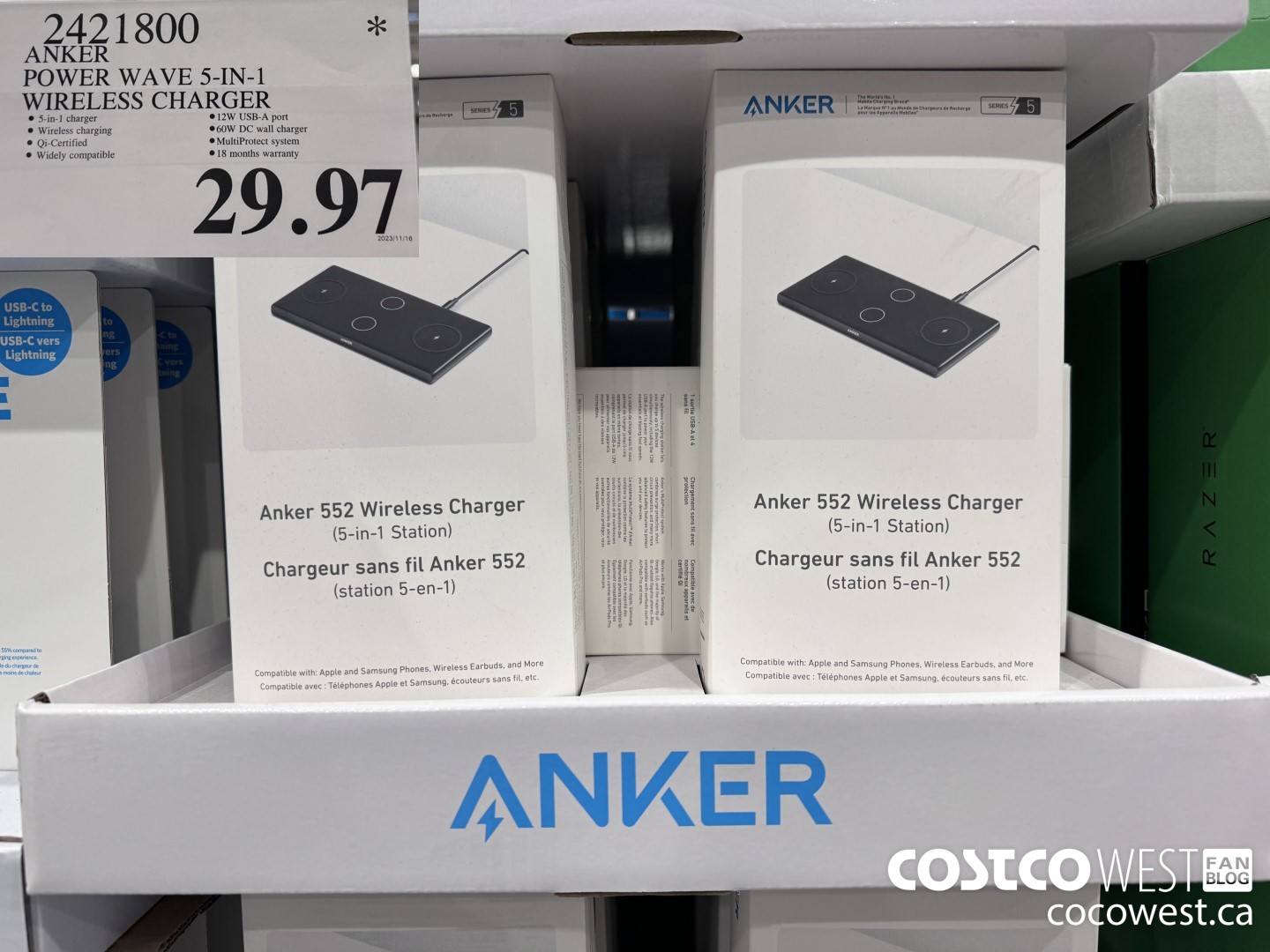 2421800 ANKER POWER WAVE 5-IN-1 WIRELESS CHARGER $29.97
