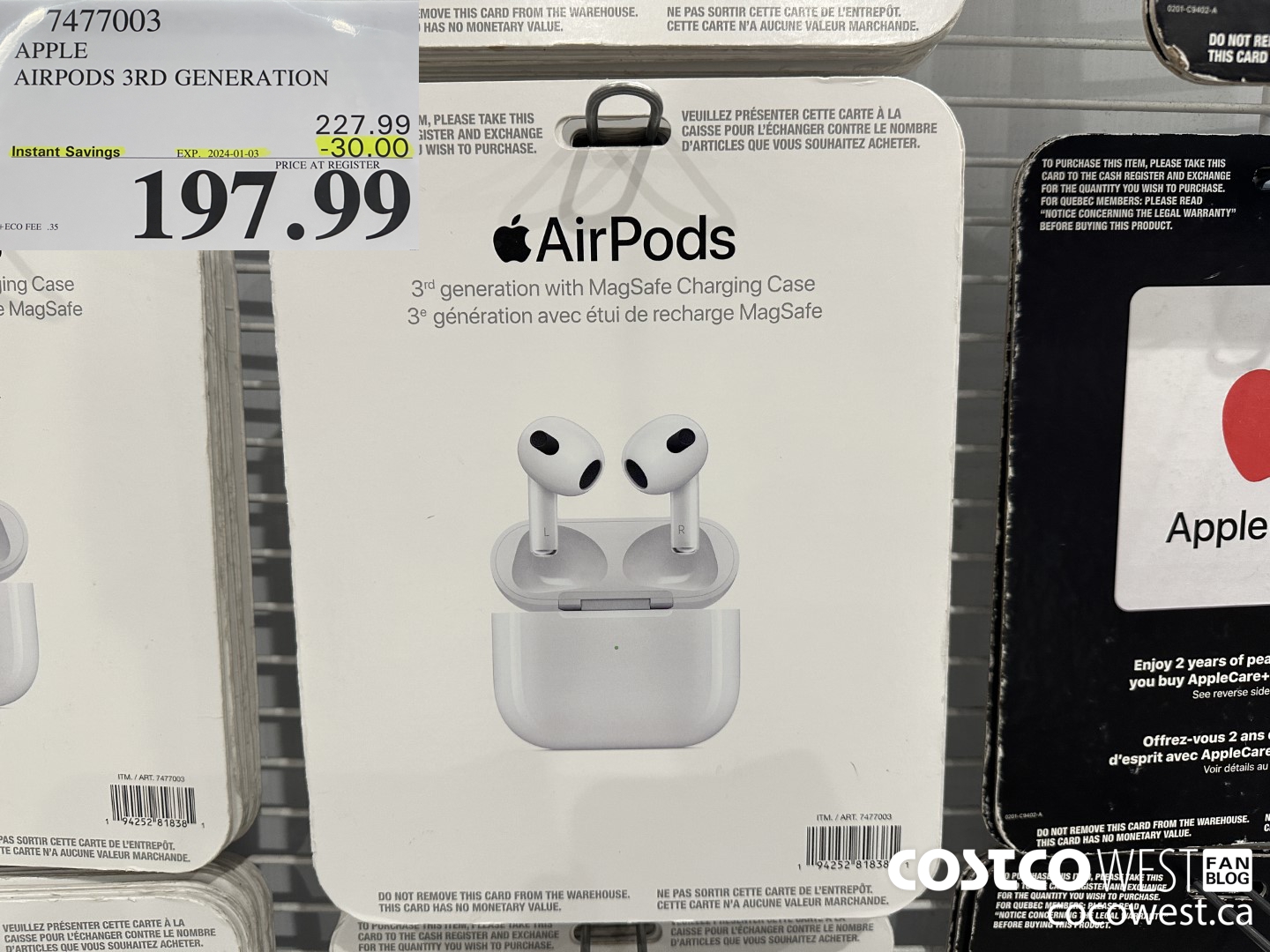 7477003 APPLE AIRPODS 3RD GENERATION ($30.00 INSTANT SAVINGS EXPIRES ON 2024-01-03) $197.99