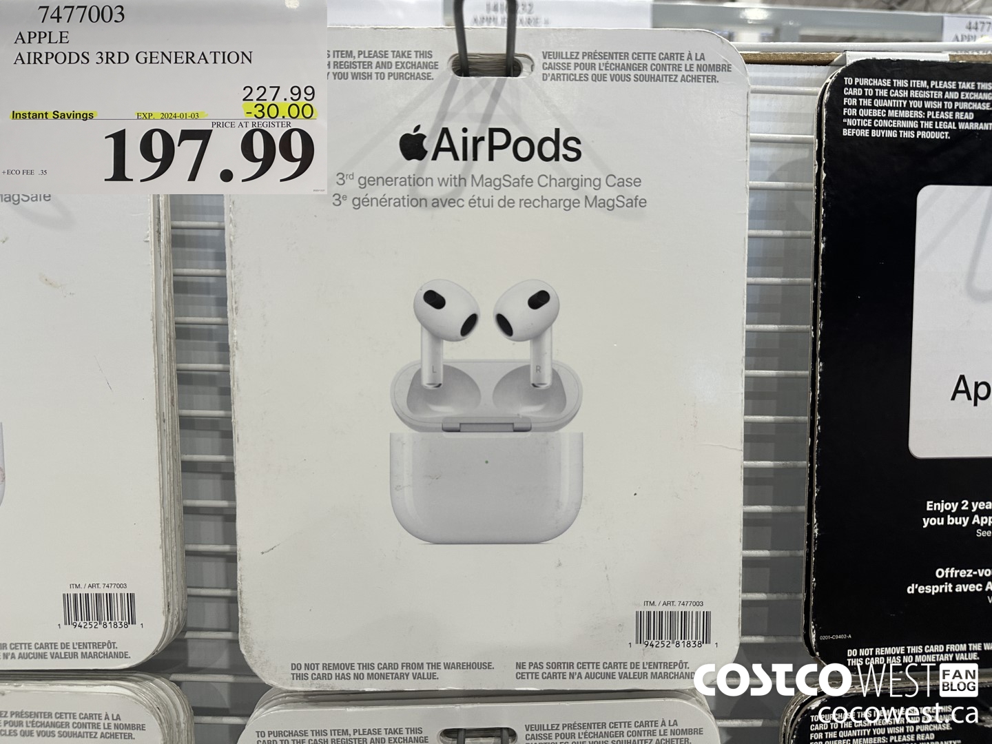 7477003 APPLE AIRPODS 3RD GENERATION ($30.00 INSTANT SAVINGS EXPIRES ON 2024-01-03) $197.99