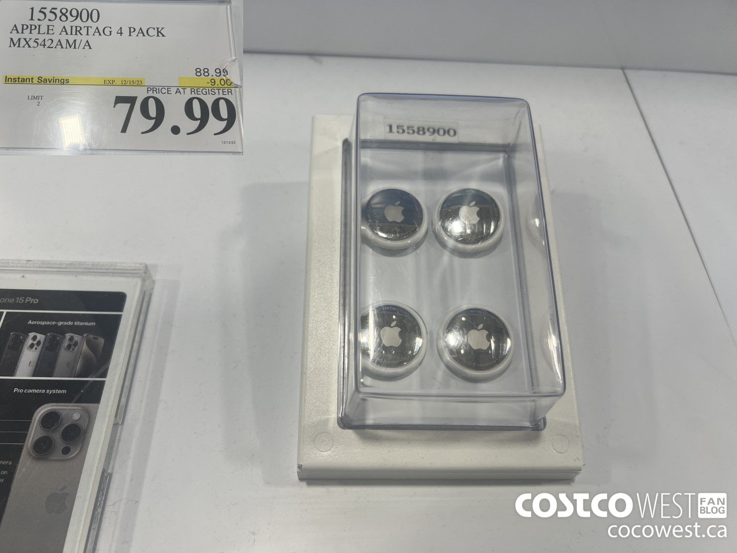 1558900 APPLE AIRTAG 4 PACK MX542AM/A ($9.00 INSTANT SAVINGS EXPIRES ON 2023-12-15) $79.99