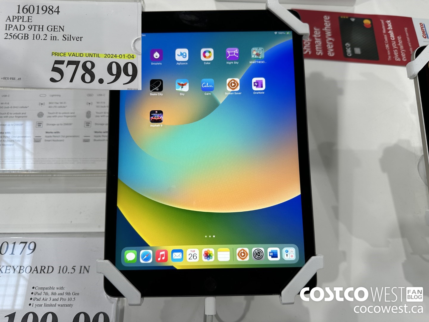 1601984 APPLE IPAD 9TH GEN 256GB 10.2 IN. SILVER (EXPIRES ON 2024-01-04) $578.99