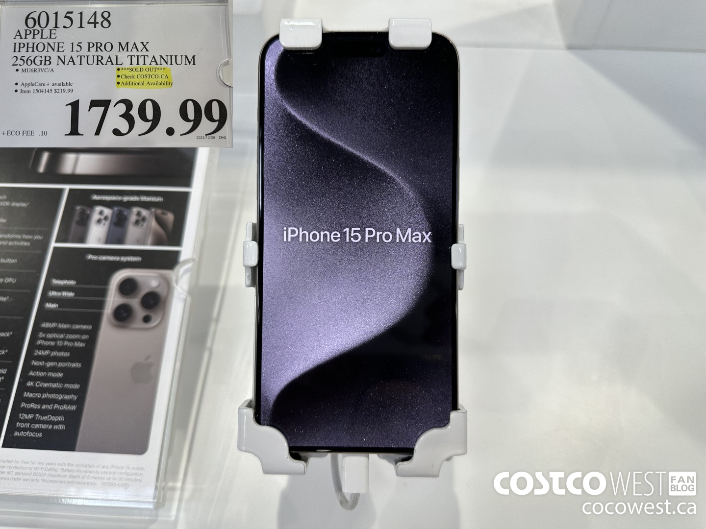 6015148 APPLE IPHONE 15 PRO MAX 256GB NATURAL TITANIUM $1739.99