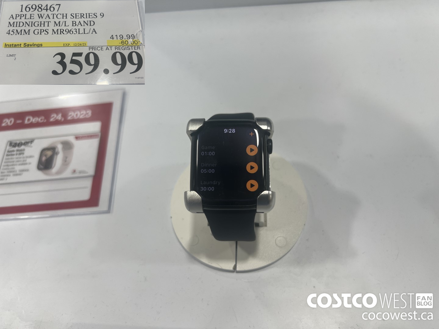 1698467 APPLE WATCH SERIES 9 MIDNIGHT M/L BAND 45MM GPS MR963LL/A ($60.00 INSTANT SAVINGS EXPIRES ON 2023-12-24) $359.99