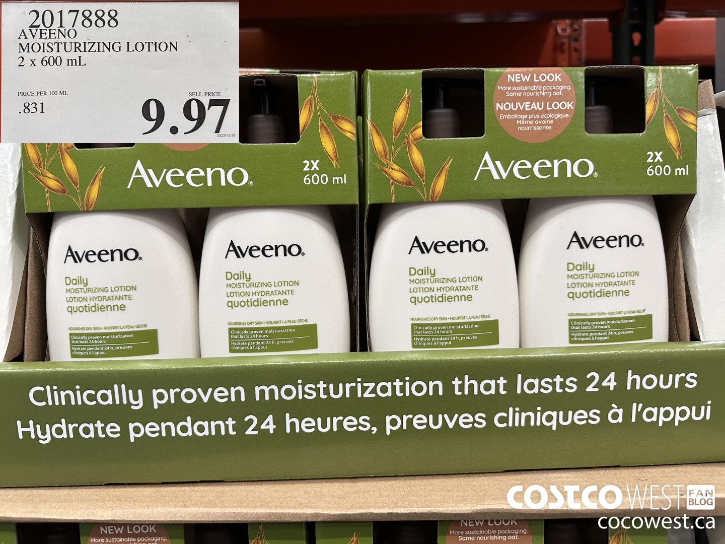 2017888 AVEENO MOISTURIZING LOTION 2 x 600 mL $9.97