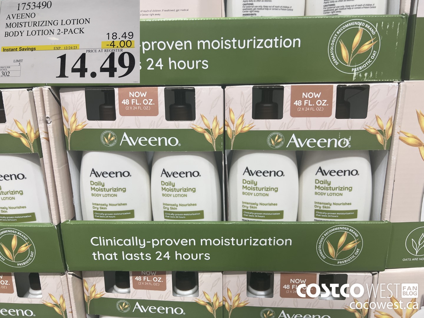 1753490 AVEENO MOISTURIZING LOTION BODY LOTION 2-PACK ($4.00 INSTANT SAVINGS EXPIRES ON 2023-12-24) $14.49