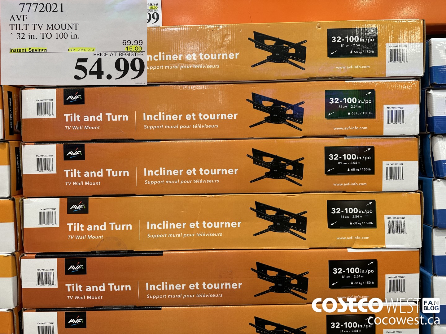 7772021 AVF TILT TV MOUNT 32 in. TO 100 in. ($15.00 INSTANT SAVINGS EXPIRES ON 2023-12-31) $54.99