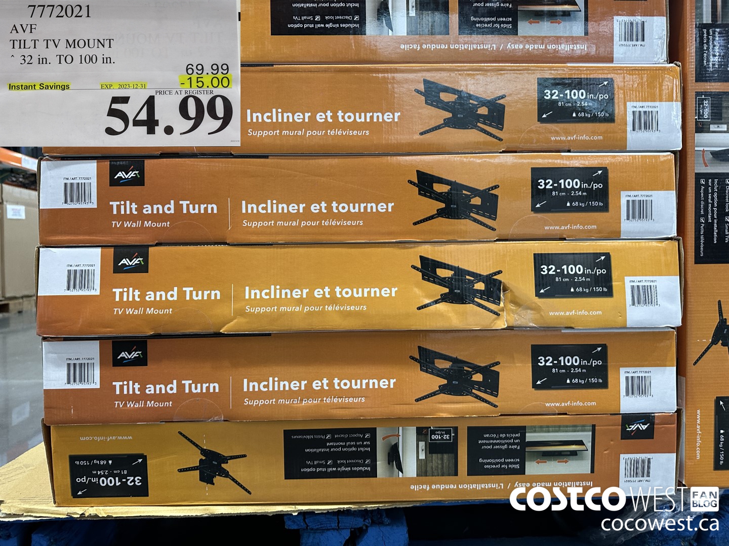 7772021 AVF TILT TV MOUNT 32 in. TO 100 in. ($15.00 INSTANT SAVINGS EXPIRES ON 2023-12-31) $54.99