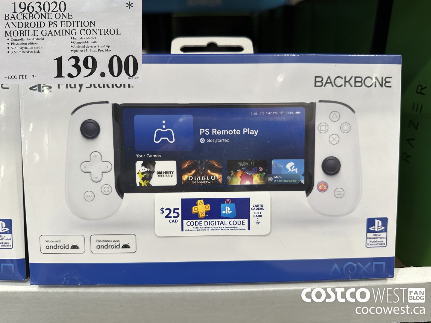 1963020 BACKBONE ONE ANDROID PS EDITION MOBILE GAMING CONTROL $139.00