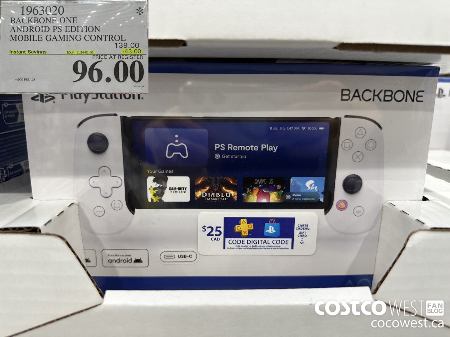 1963020 BACKBONE ONE ANDROID PS EDITION MOBILE GAMING CONTROL ($43.00 INSTANT SAVINGS EXPIRES ON 2024-01-03) $96.00