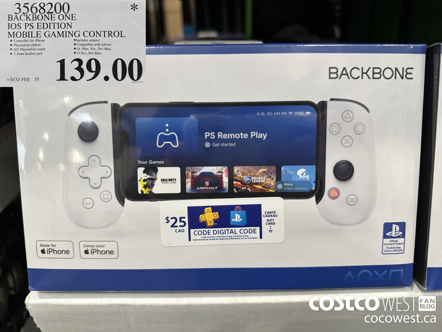 3568200 BACKBONE ONE IOS PS EDITION MOBILE GAMING CONTROL $139.00