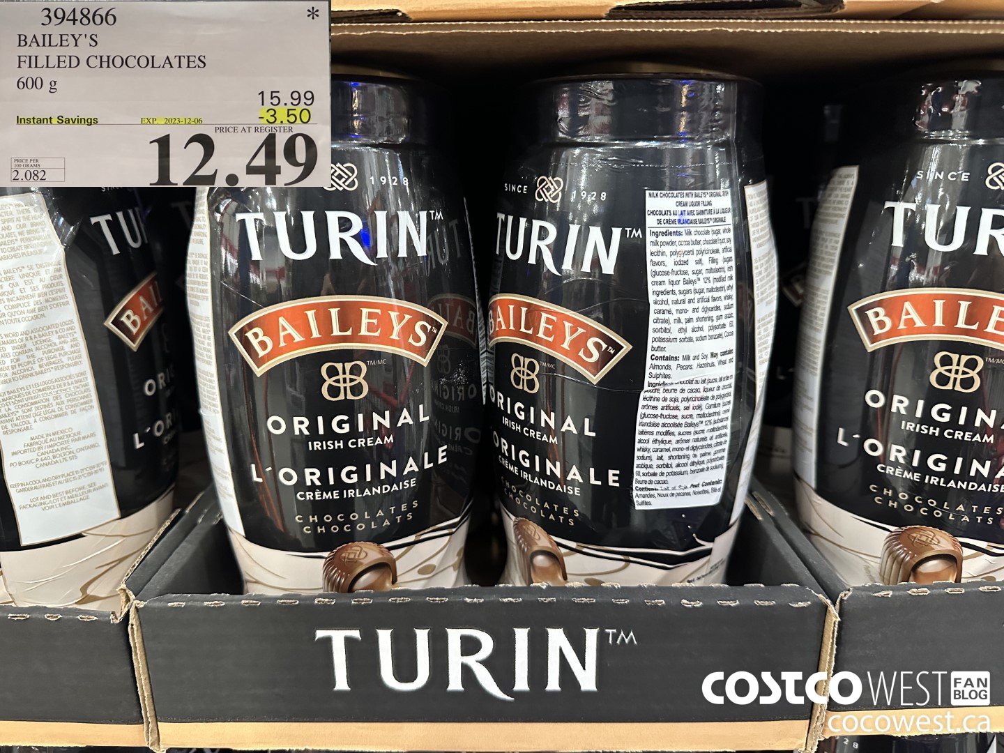 394866 BAILEY'S FILLED CHOCOLATES 600 g ($3.50 INSTANT SAVINGS EXPIRES ON 2023-12-06) $12.49