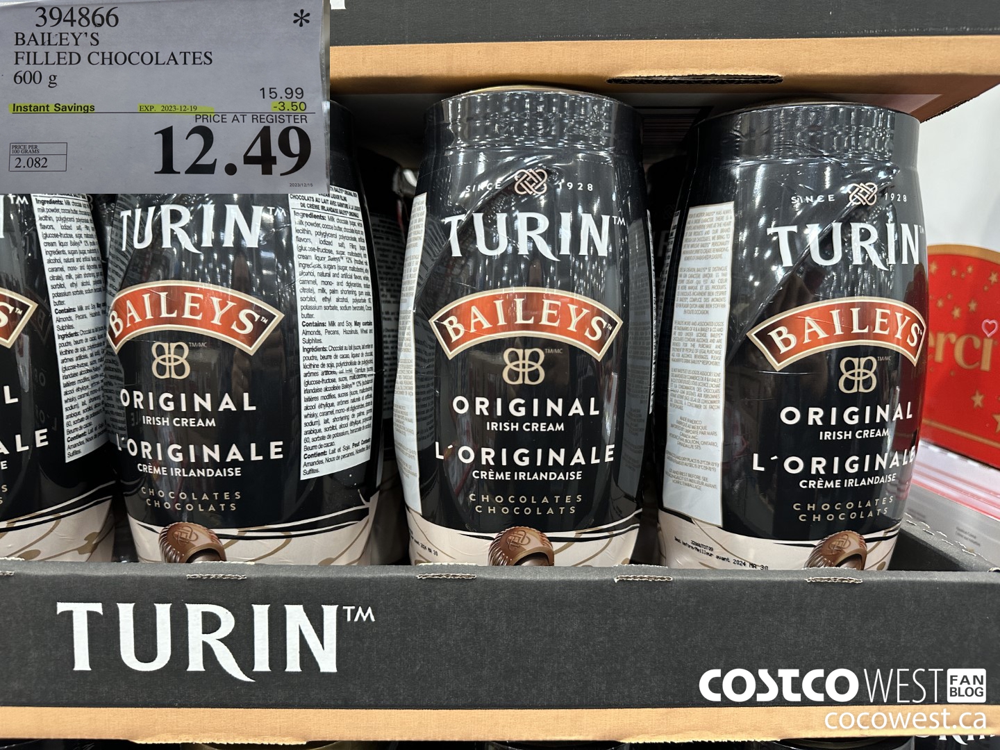 394866 BAILEY'S FILLED CHOCOLATES 600 g ($3.50 INSTANT SAVINGS EXPIRES ON 2023-12-19) $12.49