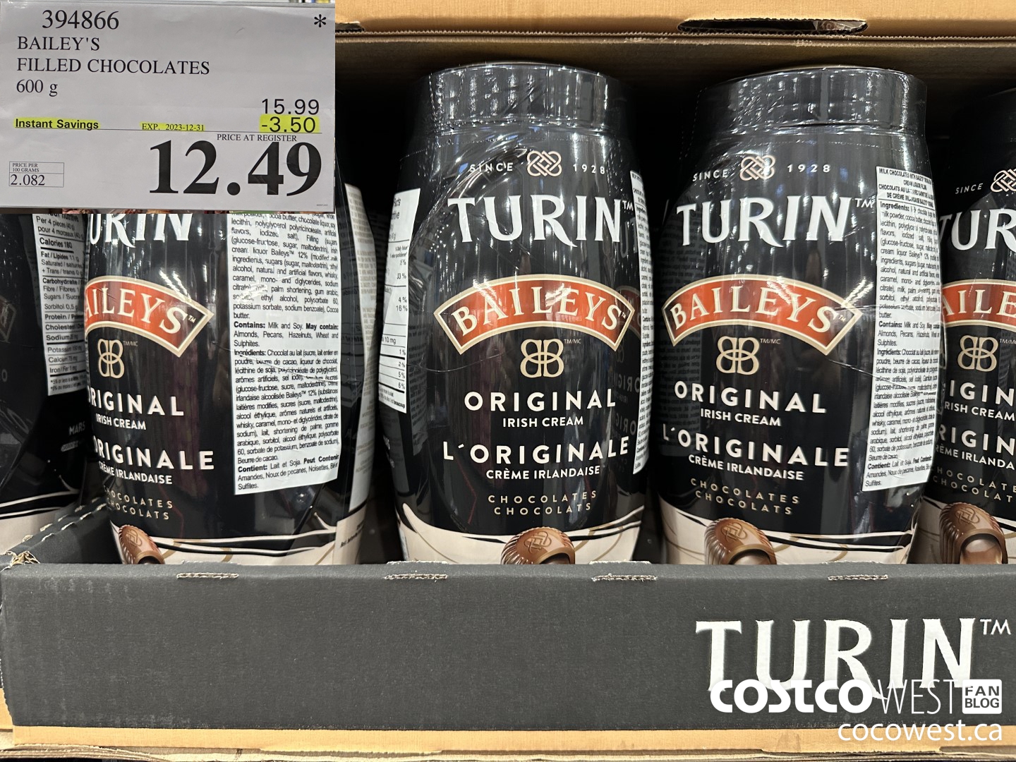 394866 BAILEY'S FILLED CHOCOLATES 600 g ($3.50 INSTANT SAVINGS EXPIRES ON 2023-12-31) $12.49