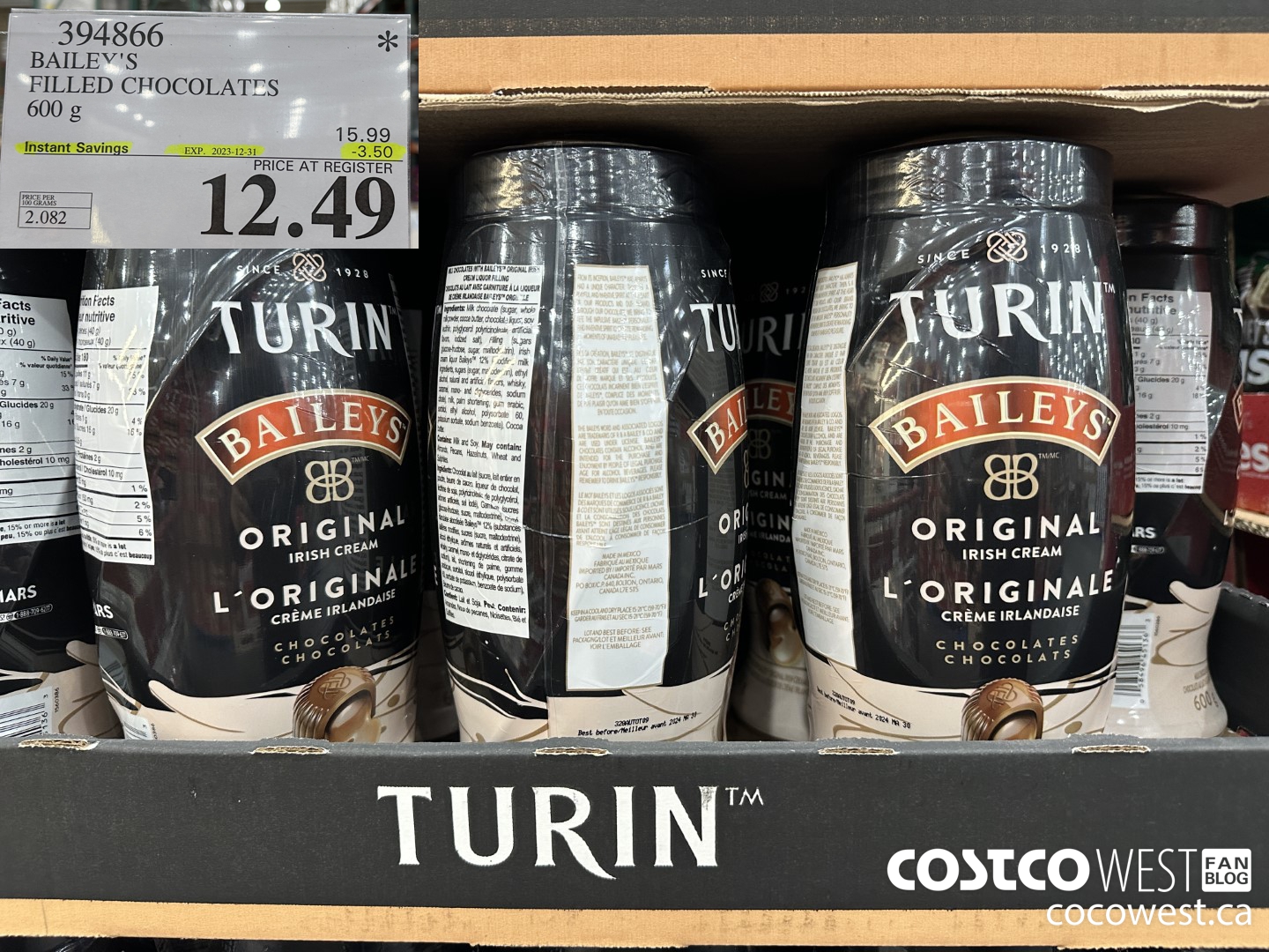 394866 BAILEY'S FILLED CHOCOLATES 600 g ($3.50 INSTANT SAVINGS EXPIRES ON 2023-12-31) $12.49