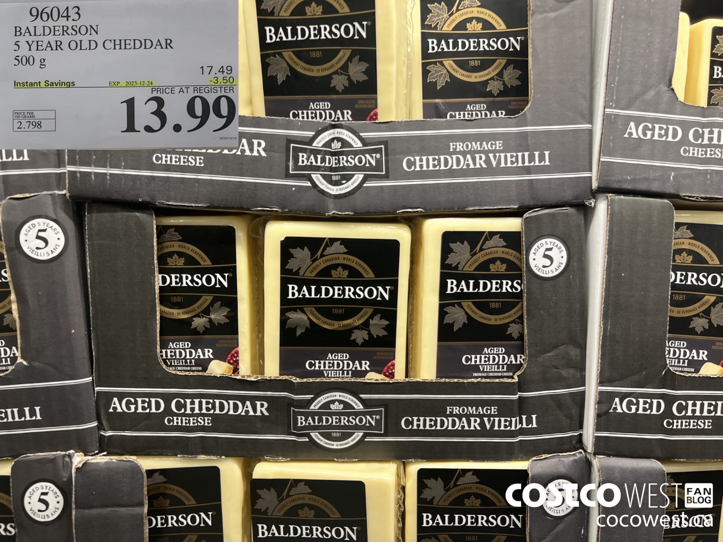 96043 BALDERSON 5 YEAR OLD CHEDDAR 500 G ($3.50 INSTANT SAVINGS EXPIRES ON 2023-12-24) $13.99