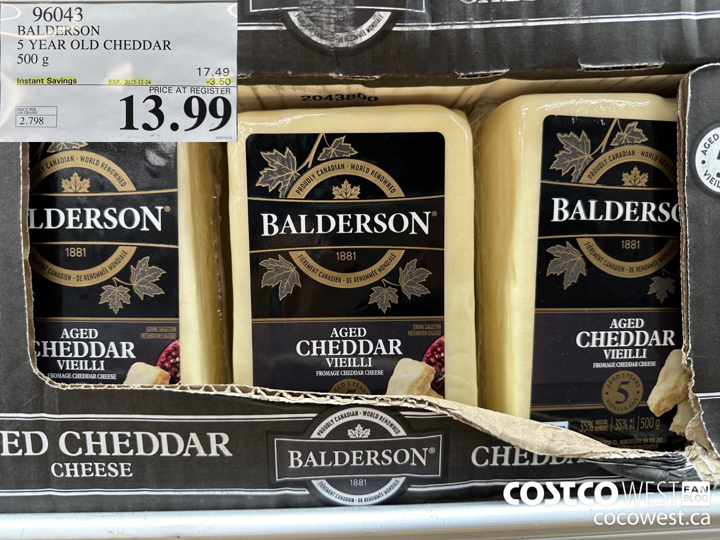 96043 BALDERSON 5 YEAR OLD CHEDDAR 500 G ($3.50 INSTANT SAVINGS EXPIRES ON 2023-12-24) $13.99
