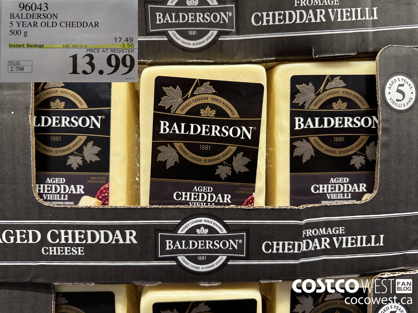 96043 BALDERSON 5 YEAR OLD CHEDDAR 500 G ($3.50 INSTANT SAVINGS EXPIRES ON 2023-12-24) $13.99