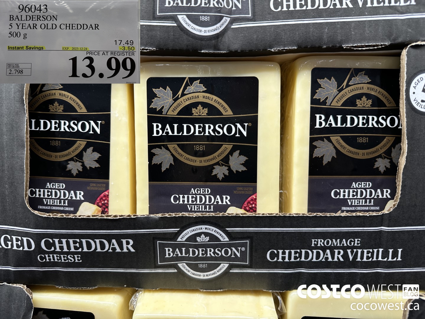 96043 BALDERSON 5 YEAR OLD CHEDDAR 500 G ($3.50 INSTANT SAVINGS EXPIRES ON 2023-12-24) $13.99