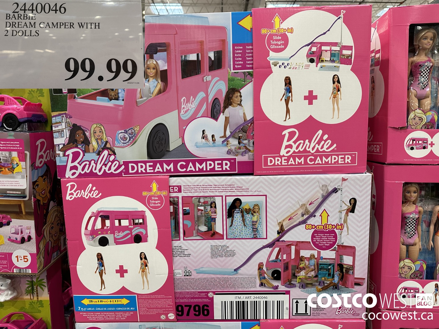 2440046 BARBIE DREAM CAMPER WITH 2 DOLLS $99.99