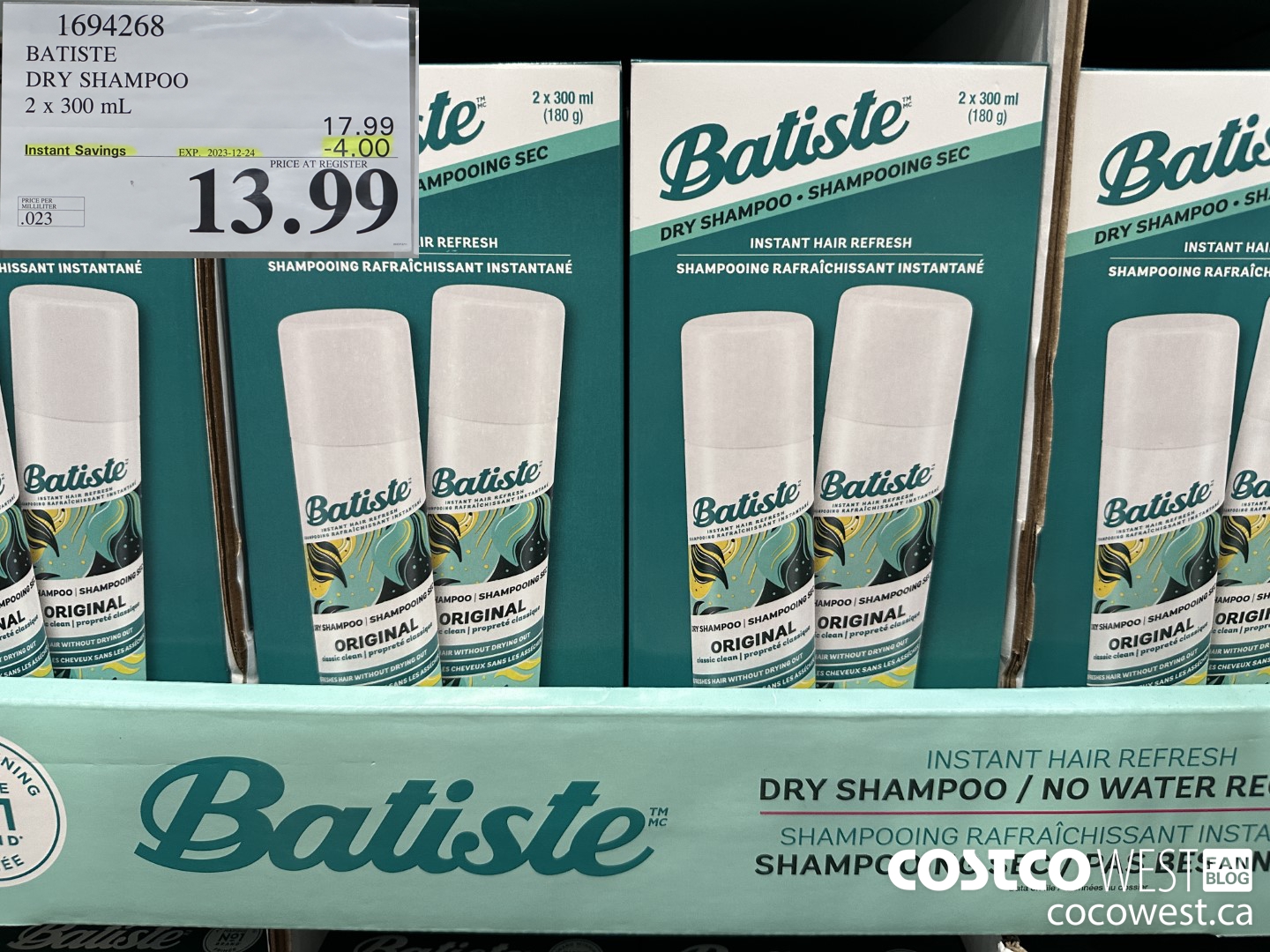 1694268 BATISTE DRY SHAMPOO 2 X 300 ML ($4.00 INSTANT SAVINGS EXPIRES ON 2023-12-24) $13.99