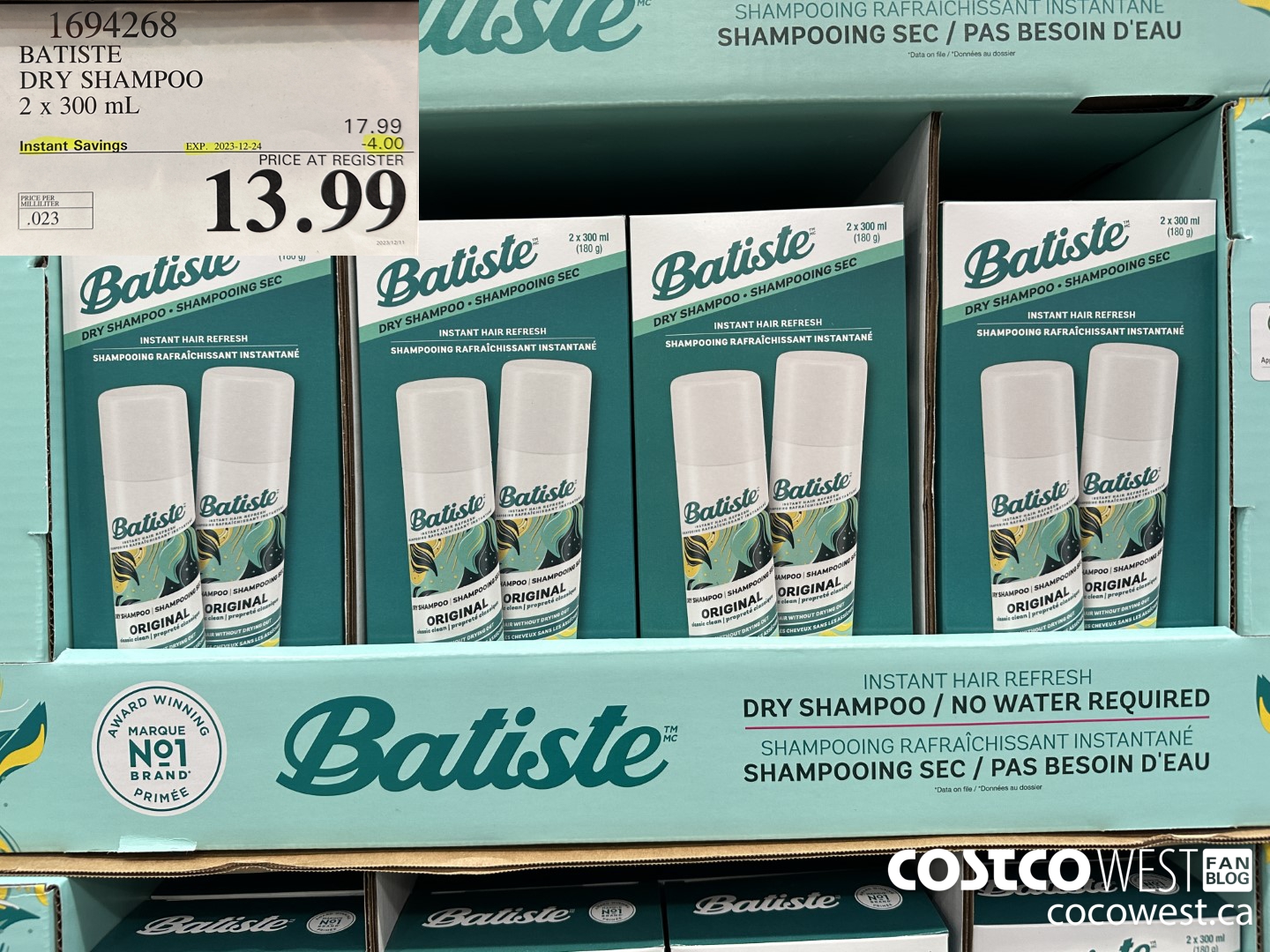 1694268 BATISTE DRY SHAMPOO 2 X 300 ML ($4.00 INSTANT SAVINGS EXPIRES ON 2023-12-24) $13.99