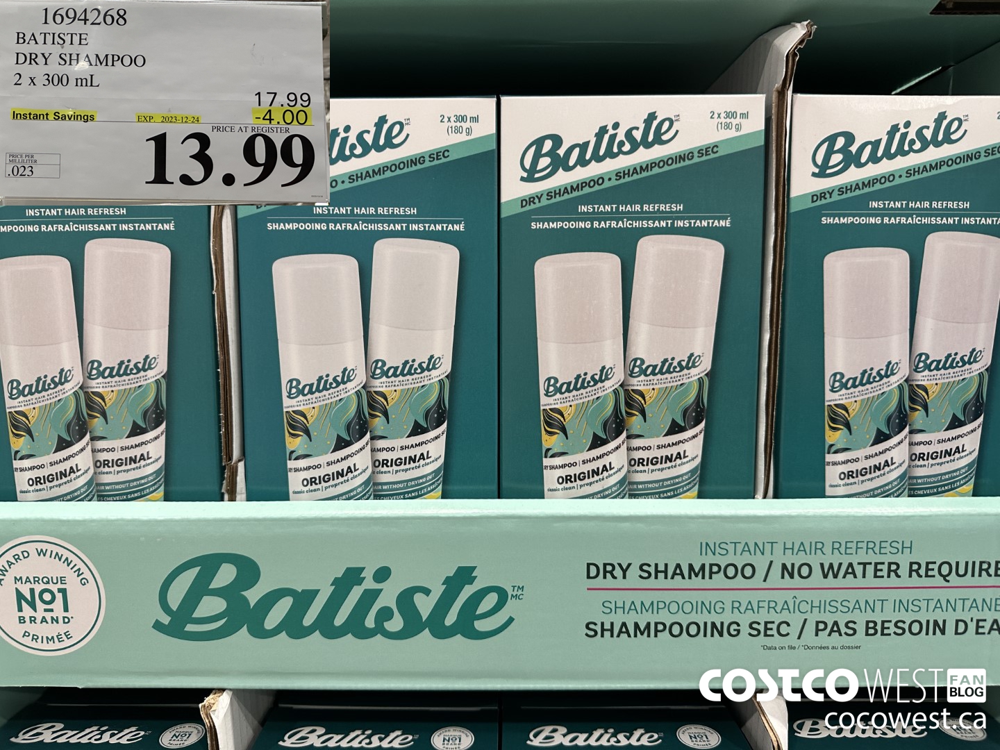 1694268 BATISTE DRY SHAMPOO 2 X 300 ML ($4.00 INSTANT SAVINGS EXPIRES ON 2023-12-24) $13.99
