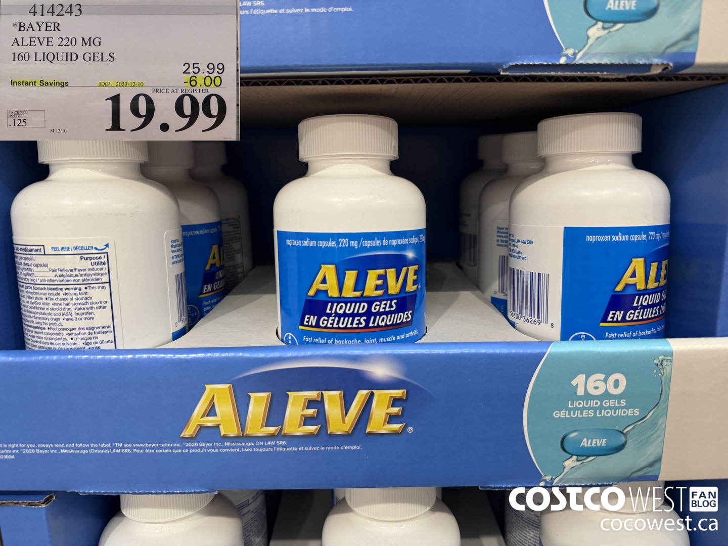 414243 BAYER ALEVE 220 MG 160 LIQUID GELS ($6.00 INSTANT SAVINGS EXPIRES ON 2023-12-10) $19.99