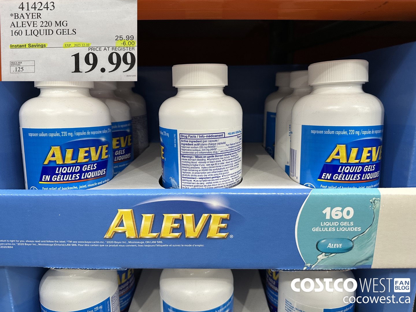414243 BAYER ALEVE 220 MG 160 LIQUID GELS ($6.00 INSTANT SAVINGS EXPIRES ON 2023-12-10) $19.99