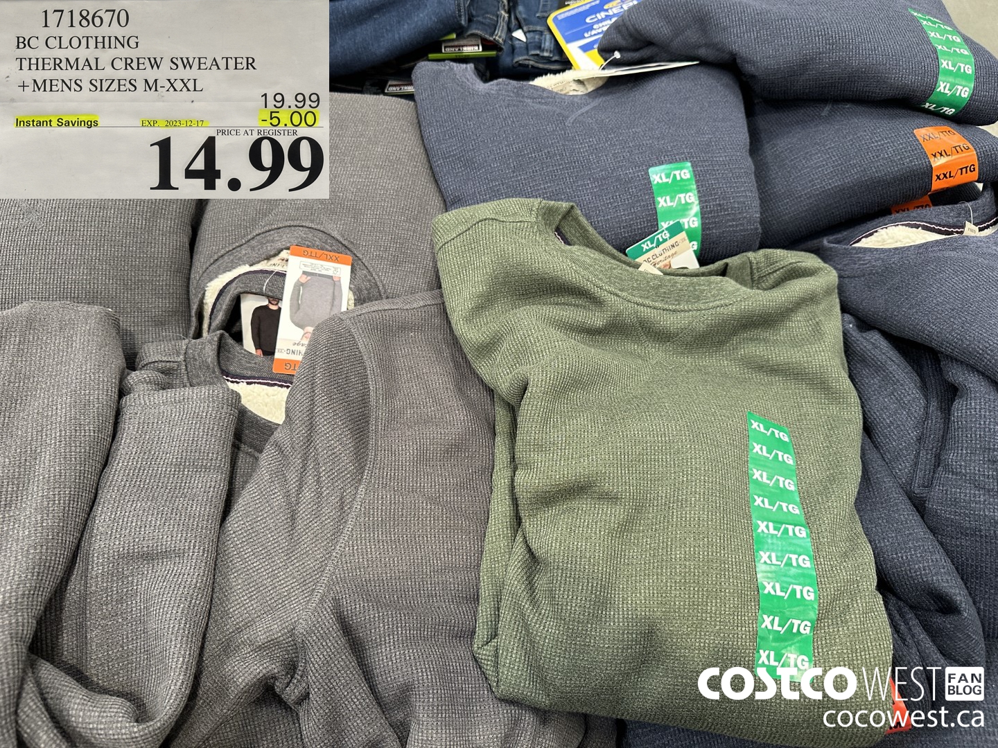 1718670 BC CLOTHING THERMAL CREW SWEATER MENS SIZES M-XXL ($5.00 INSTANT SAVINGS EXPIRES ON 2023-12-17) $14.99