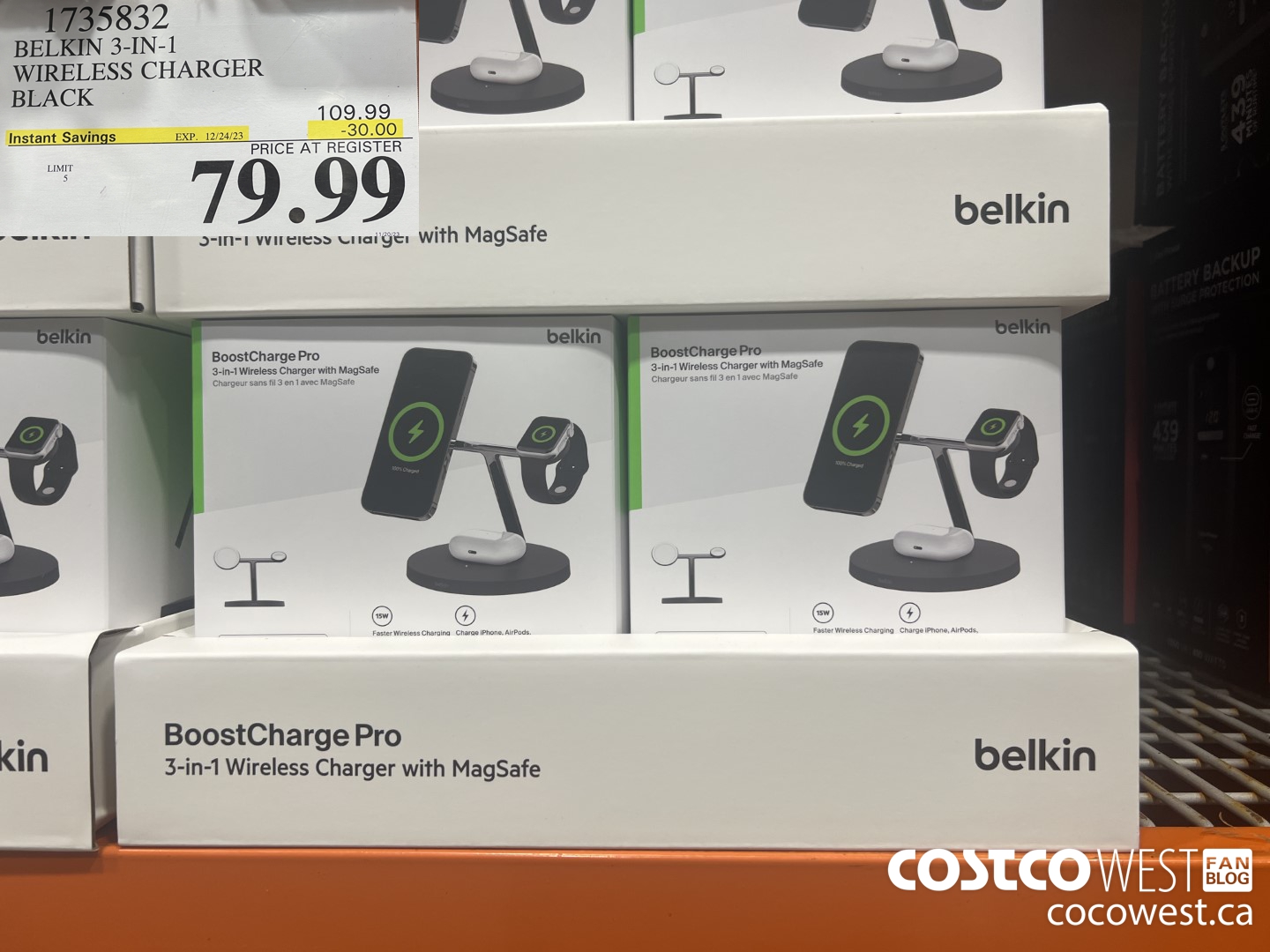 1735832 BELKIN 3-IN-1 WIRELESS CHARGER BLACK ($30.00 INSTANT SAVINGS EXPIRES ON 2023-12-24) $79.99