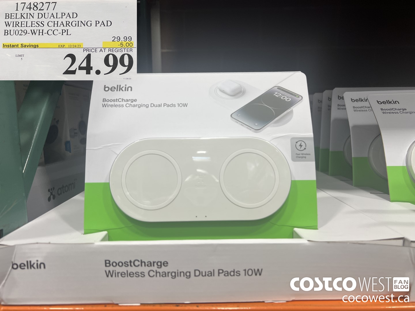 1748277 BELKIN DUALPAD WIRELESS CHARGING PAD BU029-WH-CC-PL ($5.00 INSTANT SAVINGS EXPIRES ON 2023-12-24) $24.99