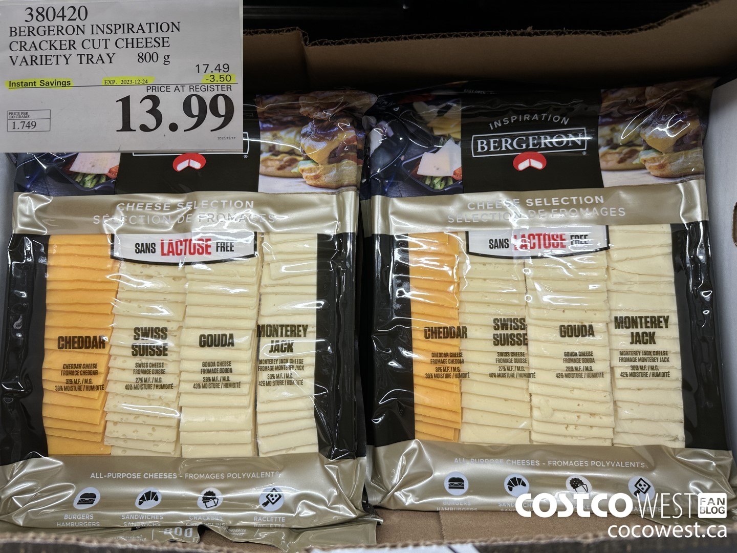 380420 BERGERON INSPIRATION CRACKER CUT CHEESE VARIETY TRAY 800g ($3.50 INSTANT SAVINGS EXPIRES ON 2023-12-24) $13.99