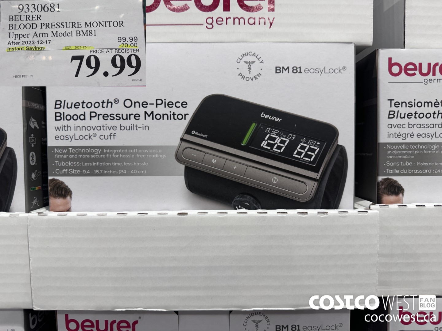 9330681 BEURER BLOOD PRESSURE MONITOR UPPER ARM MODEL BM81 ($20.00 INSTANT SAVINGS EXPIRES ON 2023-12-17) $79.99