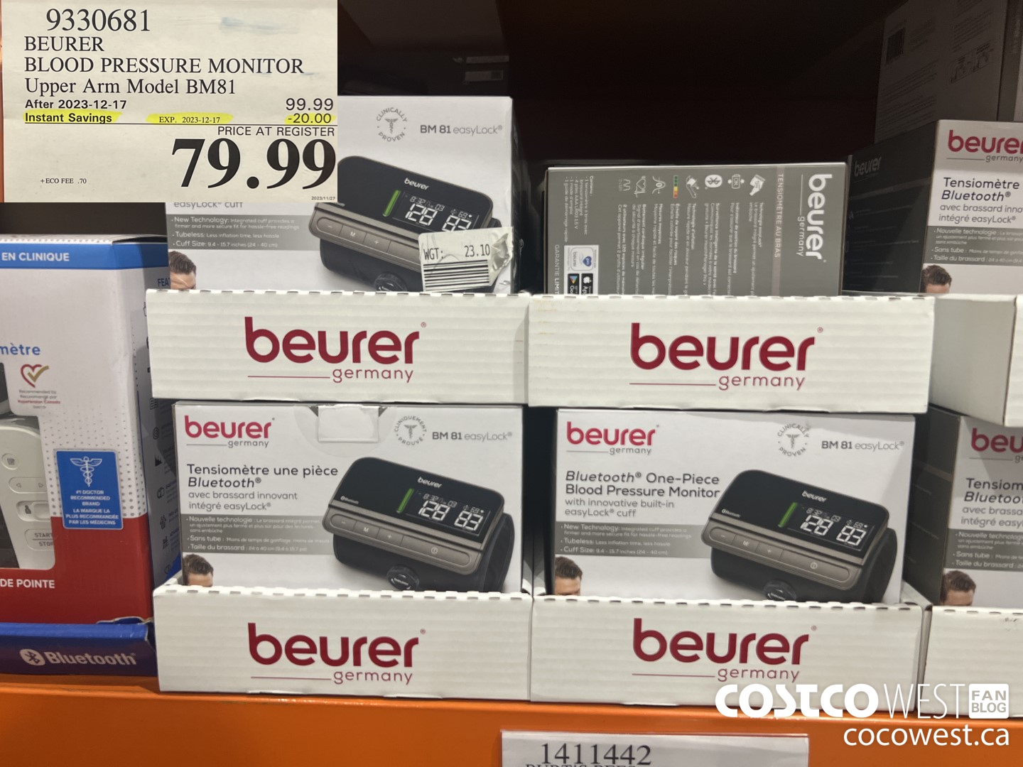 9330681 BEURER BLOOD PRESSURE MONITOR UPPER ARM MODEL BM81 ($20.00 INSTANT SAVINGS EXPIRES ON 2023-12-17) $79.99