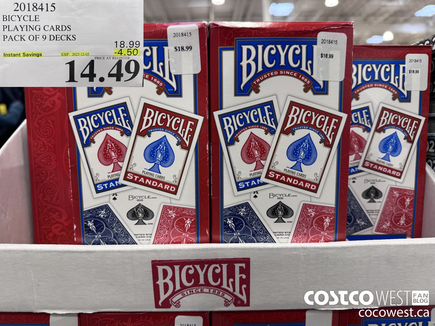 2018415 BICYCLE PLAYING CARDS PACK OF 9 DECKS ($4.50 INSTANT SAVINGS EXPIRES ON 2023-12-03) $14.49