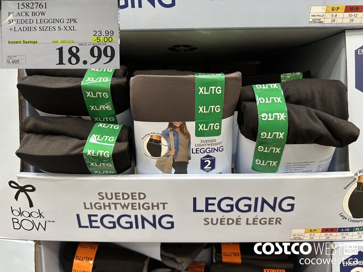 1582761 BLACK BOW SUEDED LEGGINGS 2PK LADIES SIZES S-XXL ($5.00 INSTANT SAVINGS EXPIRES ON 2023-12-31) $18.99