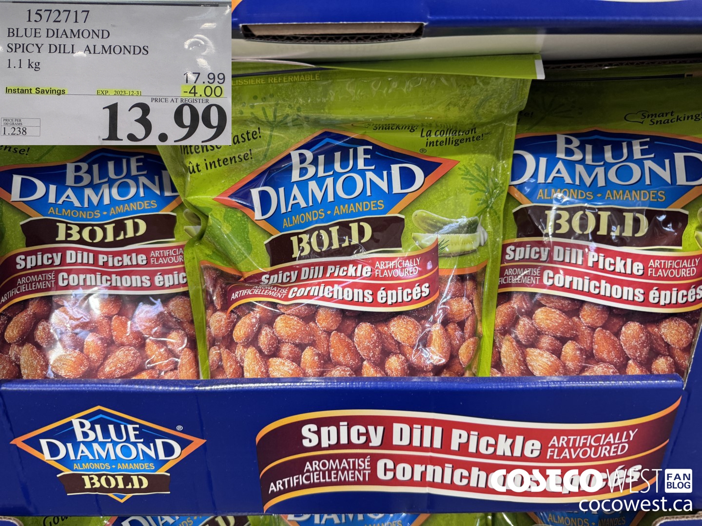 1572717 BLUE DIAMOND SPICY DILL ALMONDS 1.1 kg  ($4.00 INSTANT SAVINGS EXPIRES ON 2023-12-31) $13.99