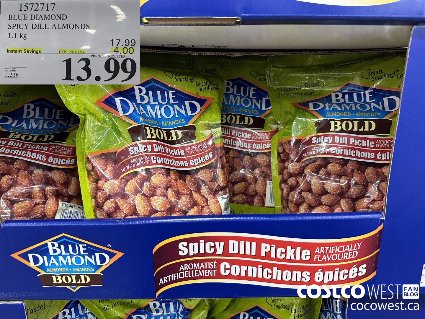 1572717 BLUE DIAMOND SPICY DILL ALMONDS 1.1 kg  ($4.00 INSTANT SAVINGS EXPIRES ON 2023-12-31) $13.99