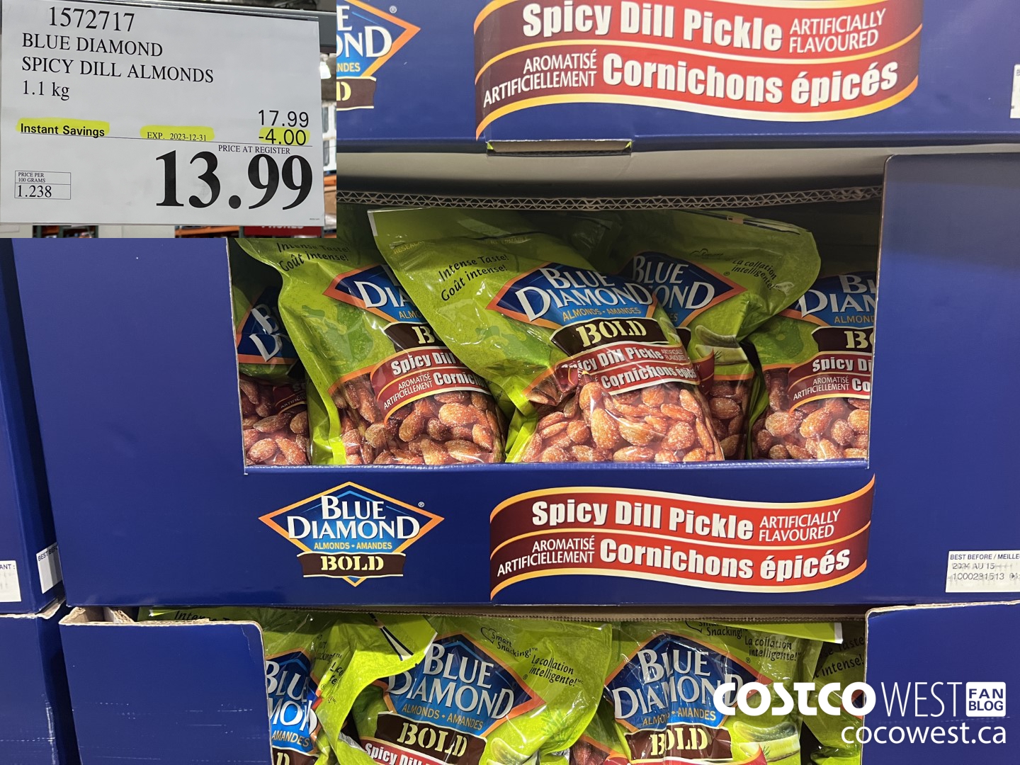 1572717 BLUE DIAMOND SPICY DILL ALMONDS 1.1 kg  ($4.00 INSTANT SAVINGS EXPIRES ON 2023-12-31) $13.99