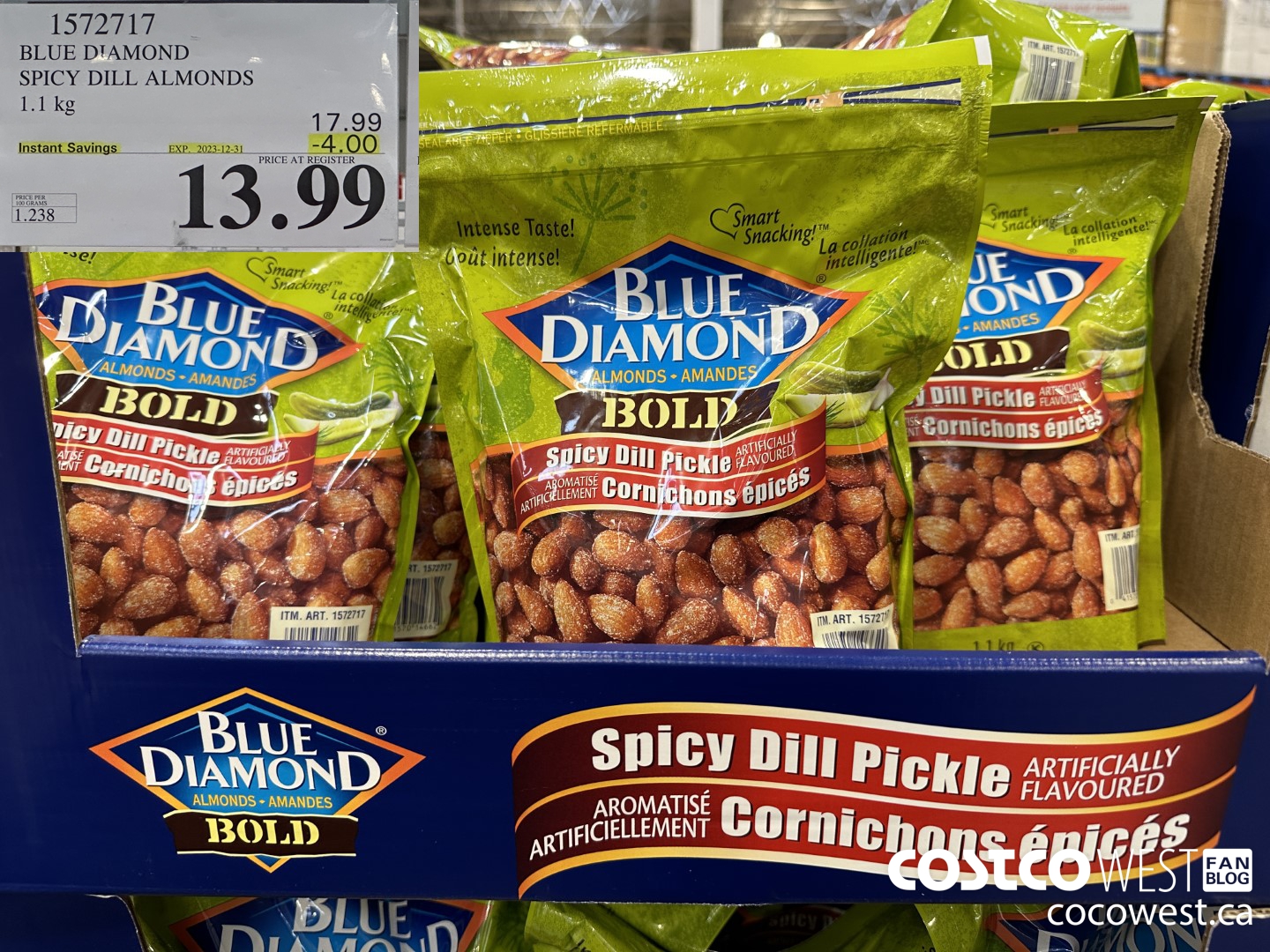 1572717 BLUE DIAMOND SPICY DILL ALMONDS 1.1 kg  ($4.00 INSTANT SAVINGS EXPIRES ON 2023-12-31) $13.99