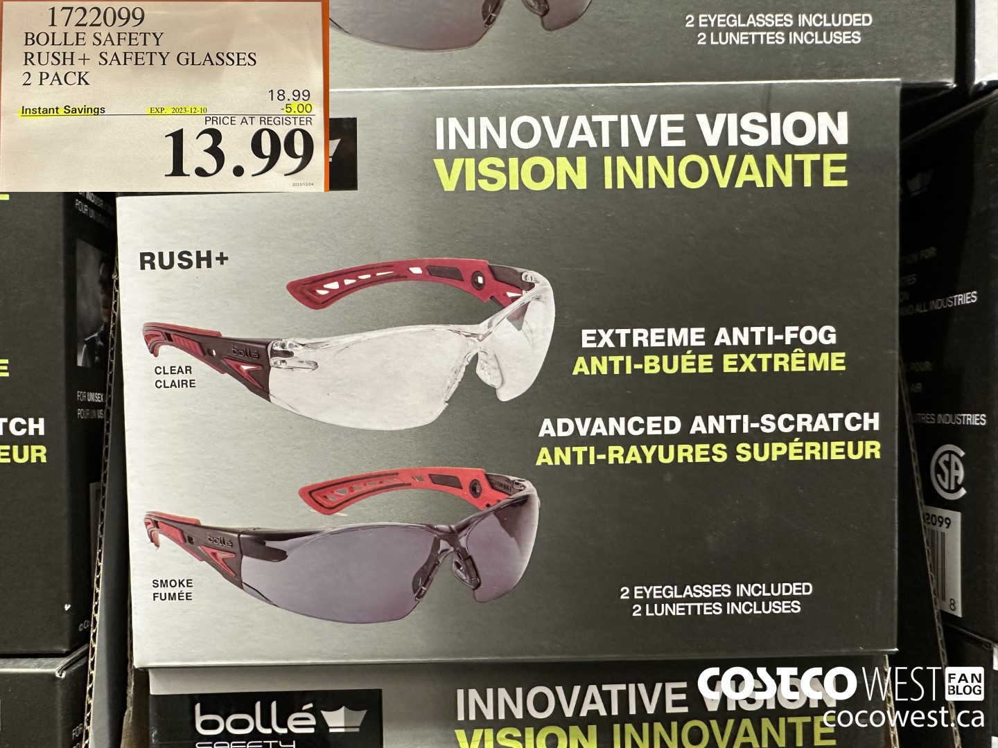 1722099 BOLLE SAFETY RUSH+ SAFETY GLASSES 2 PACK ($5.00 INSTANT SAVINGS EXPIRES ON 2023-12-10) $13.99